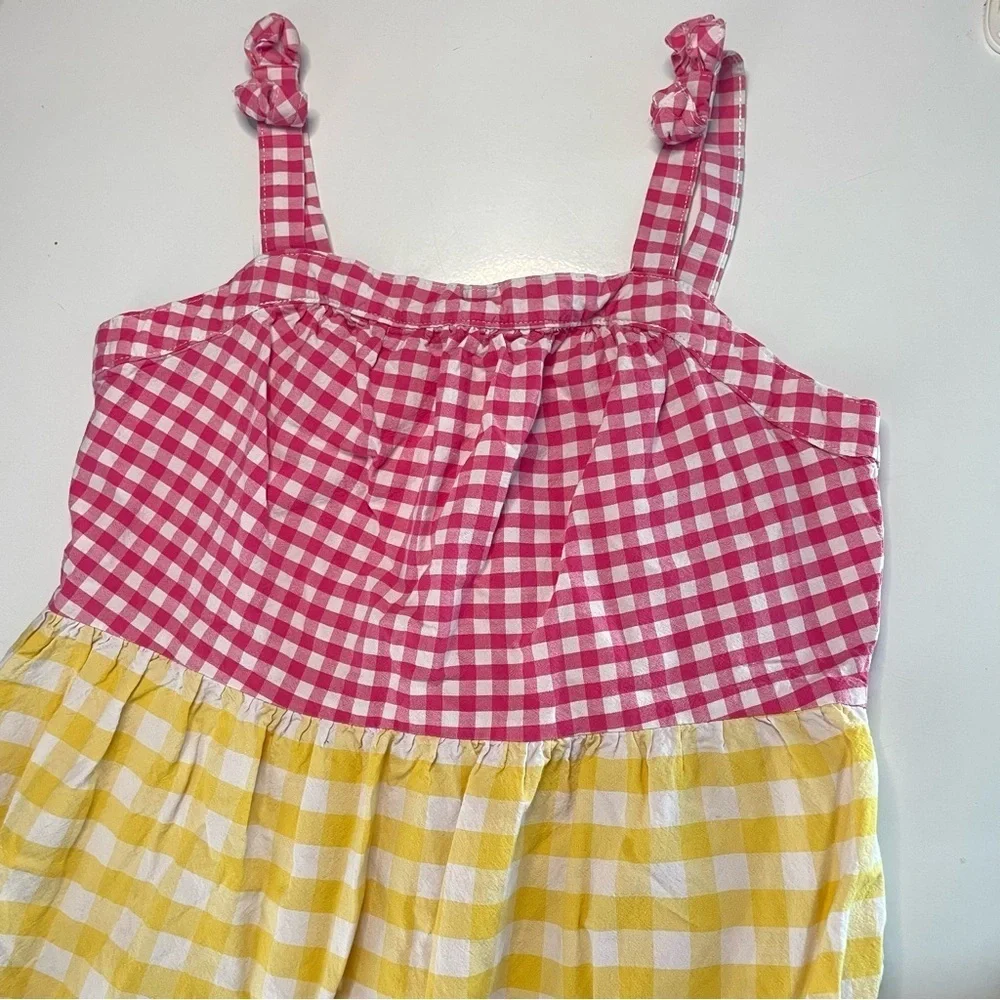 Wonder Nation L 10/12 Girls Tri Colored Checked Dress Pink Yellow Blue PRELOVED